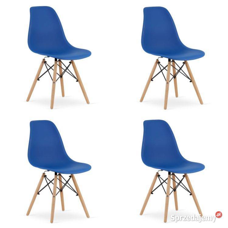 Zestaw 4 krzeseł niebieskie nogi naturalne Bielsk Podlaski