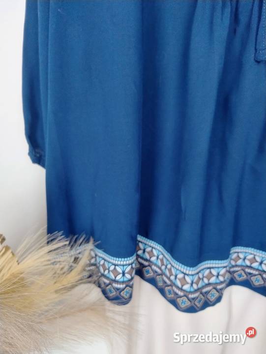Bluzka z długim rękawem Boho granatowa wiązana Rozmiar 44(XXL) Bluzki i koszule Bielsko-Biała sprzedam