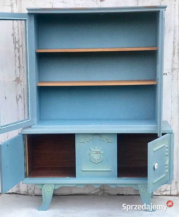 Kredens witryna w stylu shabby chic niebieski 165cm Szafy, regały, półki Jarosław
