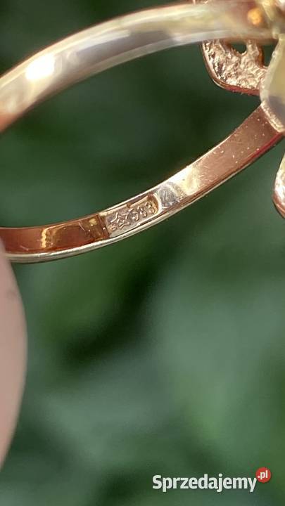 Złoty pierścionek pr 585 z bursztynem Miedzichowo sprzedam