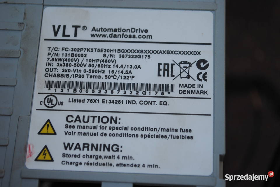 Falownik 75kw Danfoss VLT Typ FC302P7K5T5E20H1BG lubuskie Kargowa