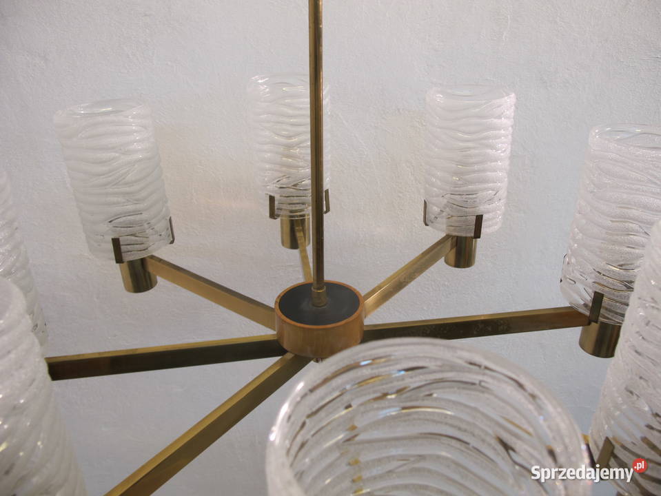 Żyrandol mosiężny lampa art deco 8 kloszy 8 Olkusz