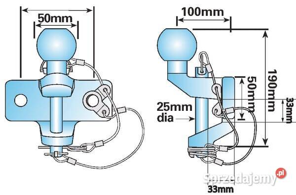 Zaczep kulowy 50 mm z mocowaniem przykręcany Do maszyn uprawowych