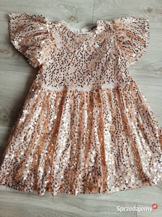 Sukienka dziewczęca złoto beżowa w cekiny 110