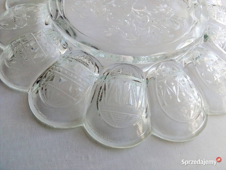 szklana patera na jajka Ząbkowice vintage PRL