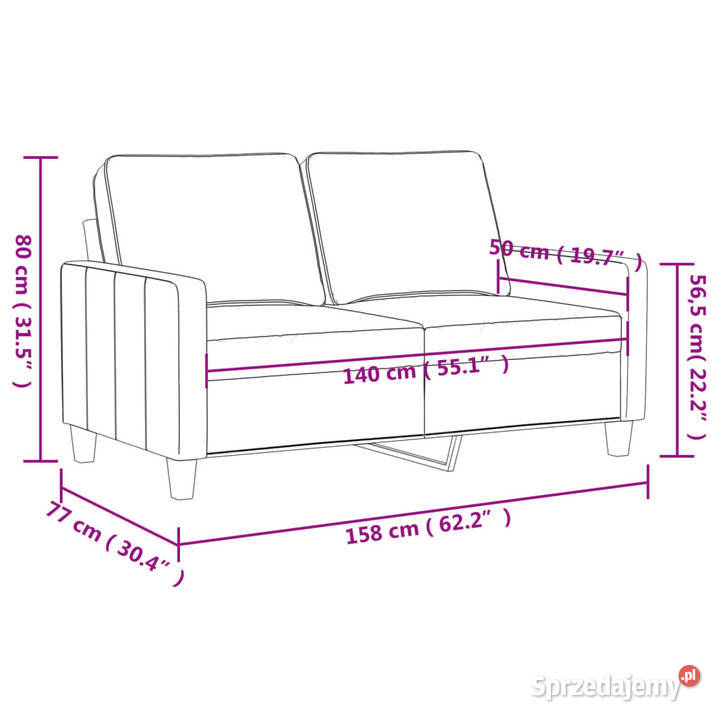Sofa 2osobowa czarna 140 tapicerowana aksamitem