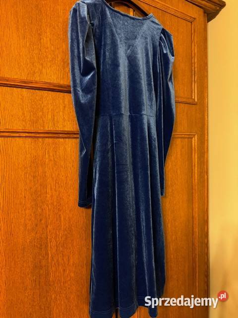 Sukienka granatowa XS z weluru import taliowana Rozmiar 34(XS) śląskie Częstochowa
