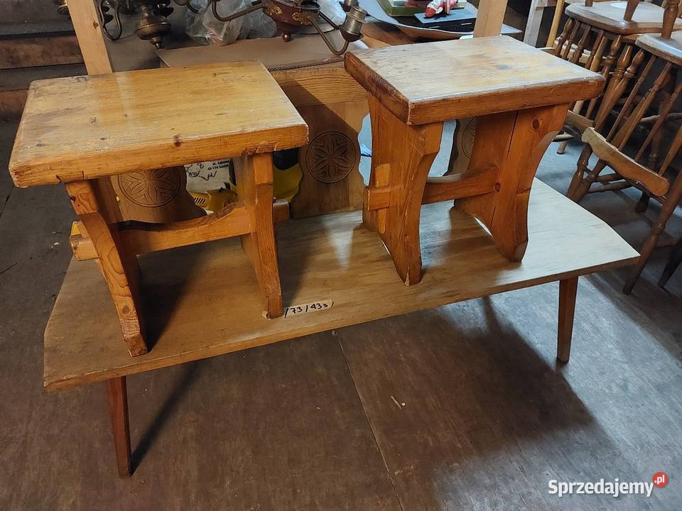 Ława dębowa z taboretami