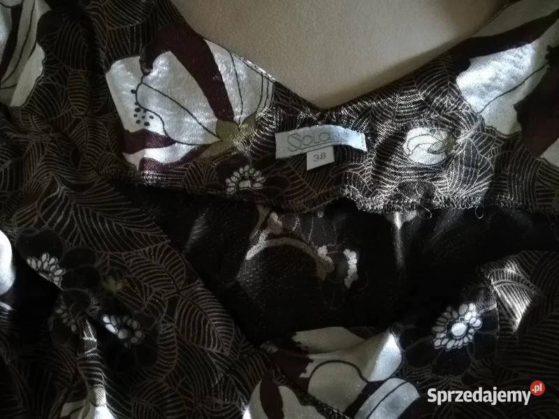 Solar satynowa długa suknia brąz ecru zieleń 38M