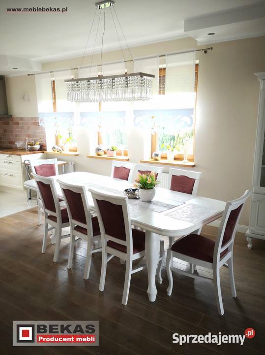 Biały Stół rozkładany Ludwik 160200240 6 Krzeseł 160cm