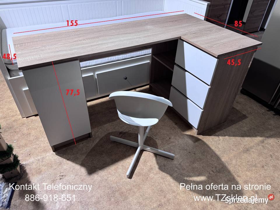 Biurko Narożne 155 Dąb Sonoma krzesło biurkowe Rybnik