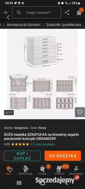 Szkatulka kasetkadrewno biała 7 szuflad 28 Pojemniki i szuflady