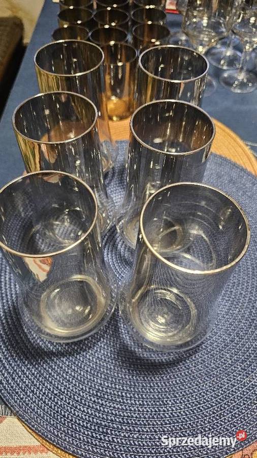 Vintage Krosno komplet szkło platynowe szklanki śląskie