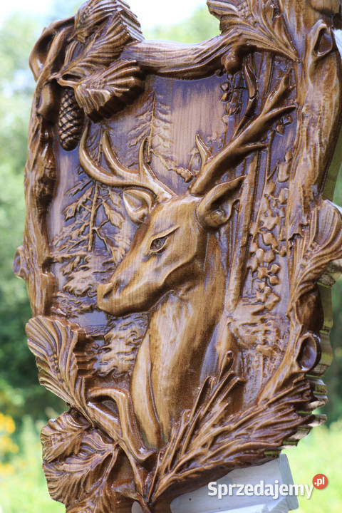 Jeleń w ramie Płaskorzeźba w drewnie Jasienica Rosielna sprzedam
