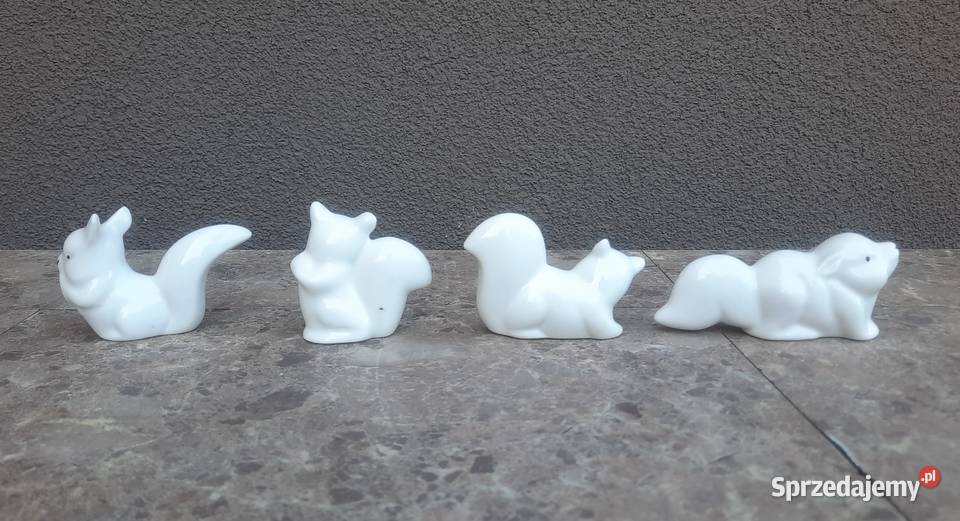 Wiewiórki małe figurki porcelana zestaw 4 biały sprzedam