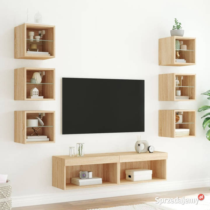 8częściowy zestaw mebli TV z LED dąb sonoma Warszawa