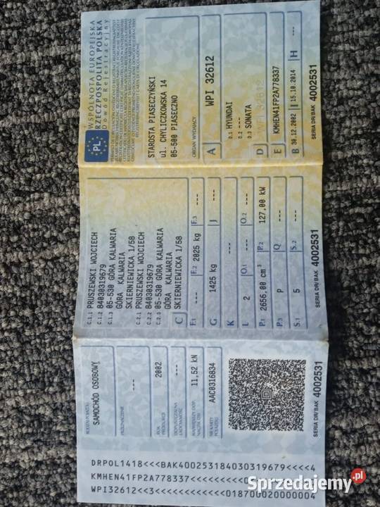 Hyundai Sonata 27 benzyna gaz 2002 Sulejówek