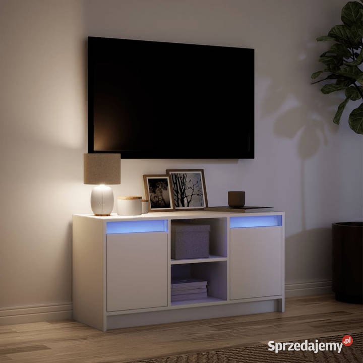 Szafka TV z LED biała 100x34x50 materiał Warszawa