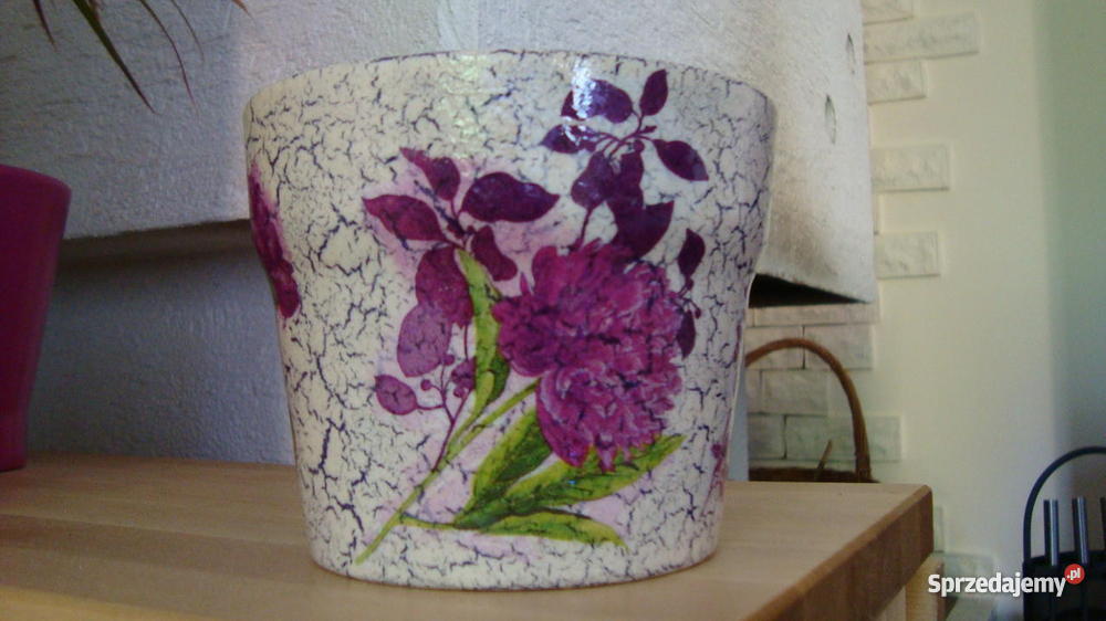 Osłonka doniczka ozdobiona metodą decoupage ręko łódzkie Łódź