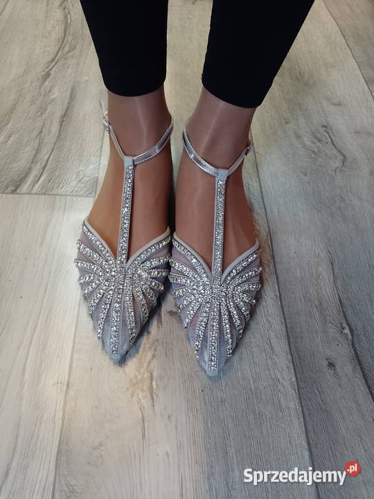 40 Srebrne Bogato zdobione ślubne baleriny Kraków