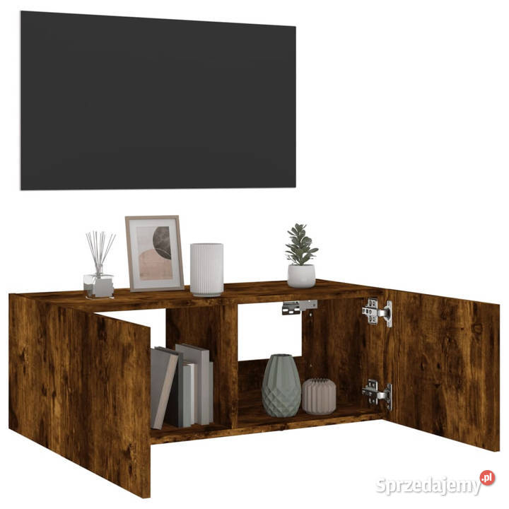 Ścienna szafka TV z LED przydymiony dąb 80x35x31 Warszawa
