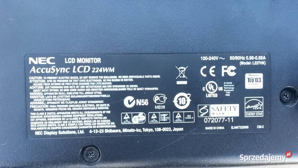 Monitor NEC 224WM AccuSync LCD 22 Poznań sprzedam