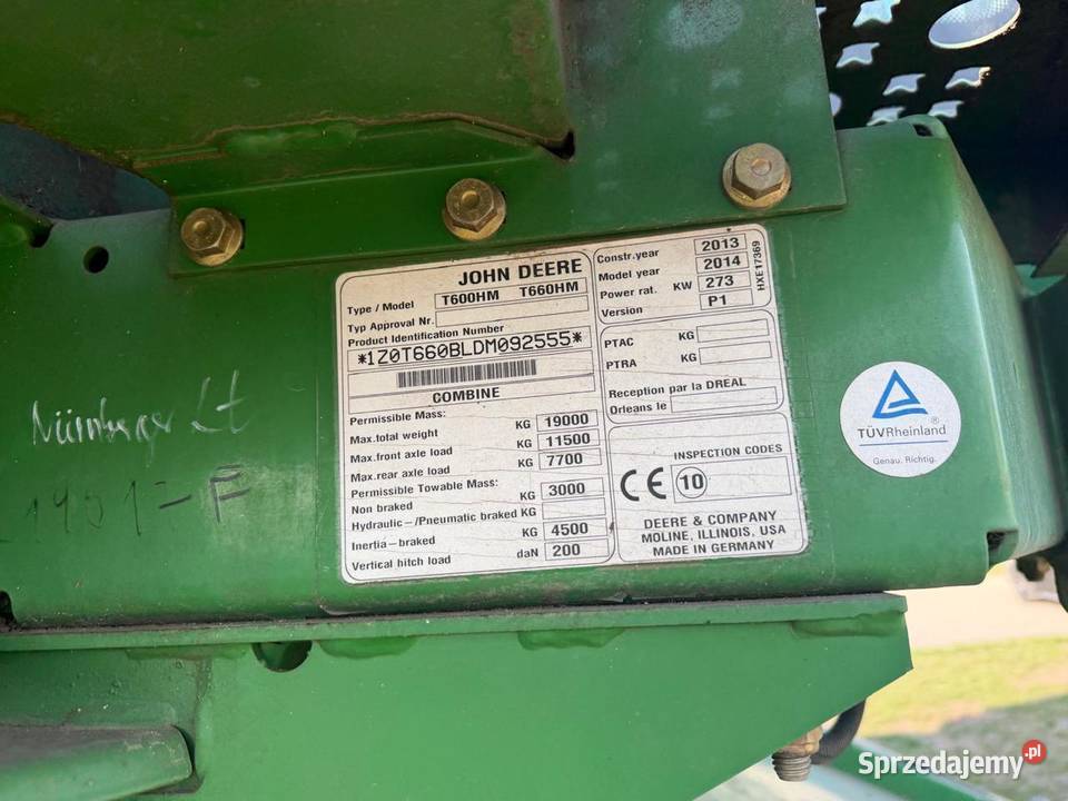 Kombajn zbożowy John Deere T660i 27001700mth Nowa Ruda