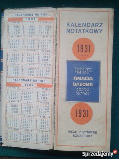 KALENDARZ NOTATKOWY z 1931 roku bez zapisów Leszno