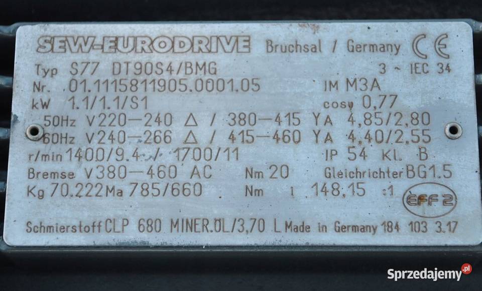 Motoreduktor kątowy 11kw 94obrmin z hamulcem SEW
