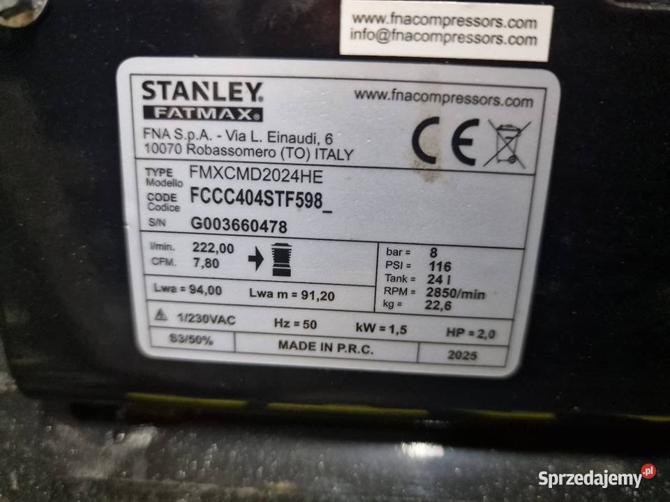 Kompresor STANLEJ NOWY UŻYWANY 1X Kompresory sprzedam
