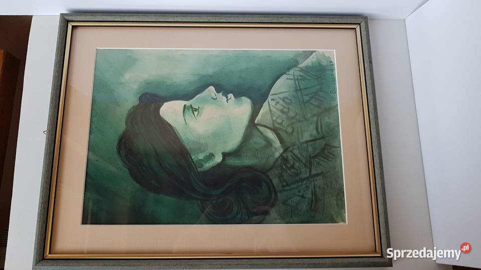 Oprawiona akwarela autor Stanisława Boczarowska Dąbrowa Górnicza