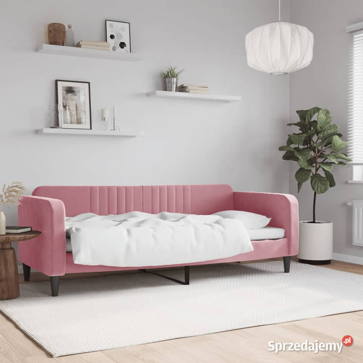Sofa z funkcją spania różowa obita aksamitem mazowieckie