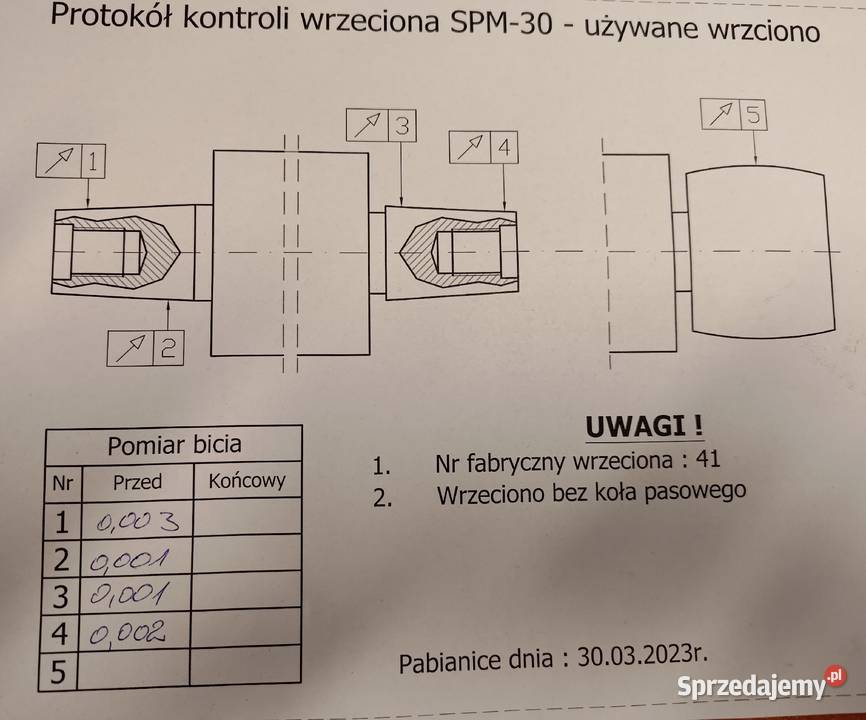 Wrzeciono do szlifierki do płaszczyzn SPM30 Pabianice