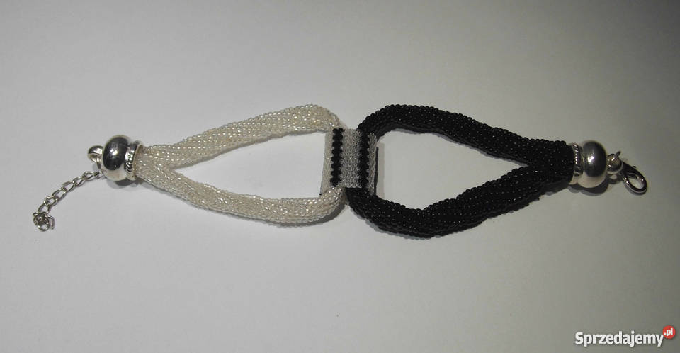 Bransoletka białoczarna z koralików Katowice