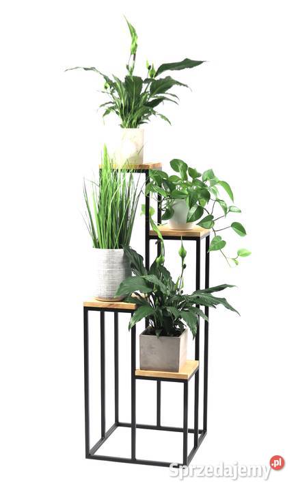 Kwietnik Metalowy Stojak na cztery kwiaty Drewno mazowieckie Sobienie-Jeziory