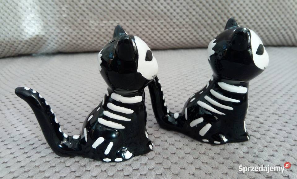 Kocie szkielety skull black cat solniczka i Tychy