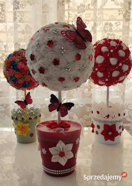 Czerwone drzewko w doniczce ozdoba handmade