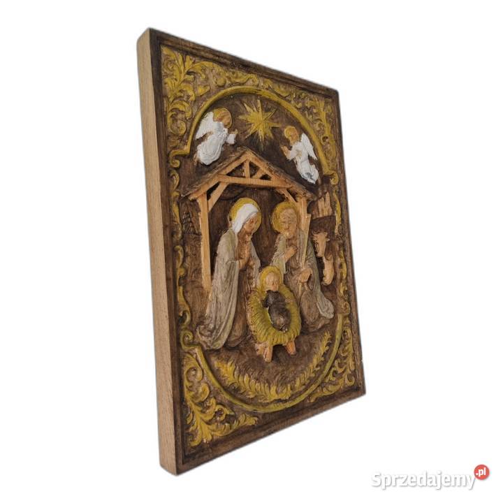 Szopka Bożonarodzeniowa Obraz z drewna ręcznie Obrazki i obrazy Malechowo
