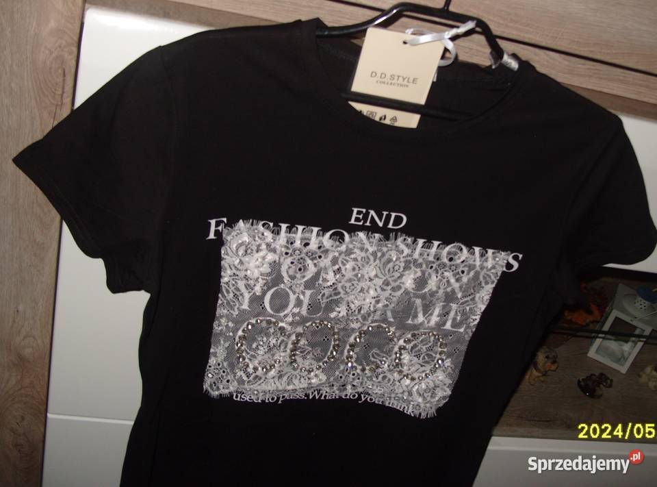 cyrkonie napis COCO koronka Tshirt NOWY rM LXL Odzież damska Rawicz sprzedam