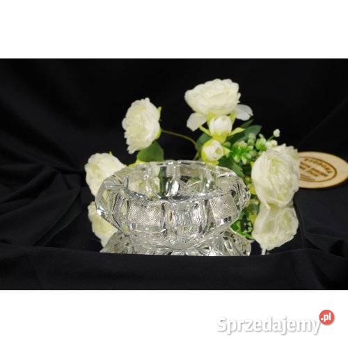 Ciężka kryształowa popielniczka szkło szlifowane Porcelana i szkło