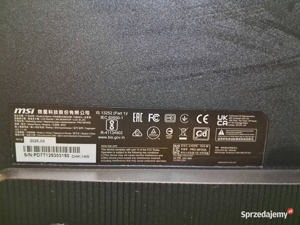 Monitor gamingowy msi pro mp252l stan lubuskie Krosno Odrzańskie sprzedam