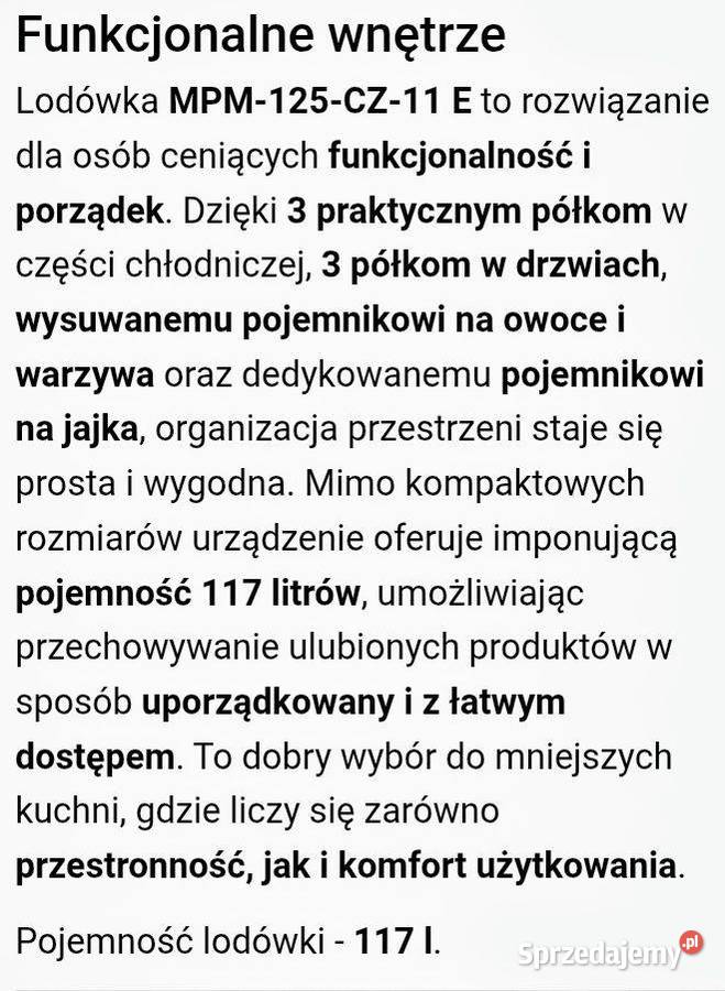 Lodówka MPM na gwarancji Warszawa