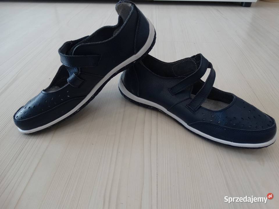 Buty Skórzane Naturalna Skóra Granatowe niebieski Łomża