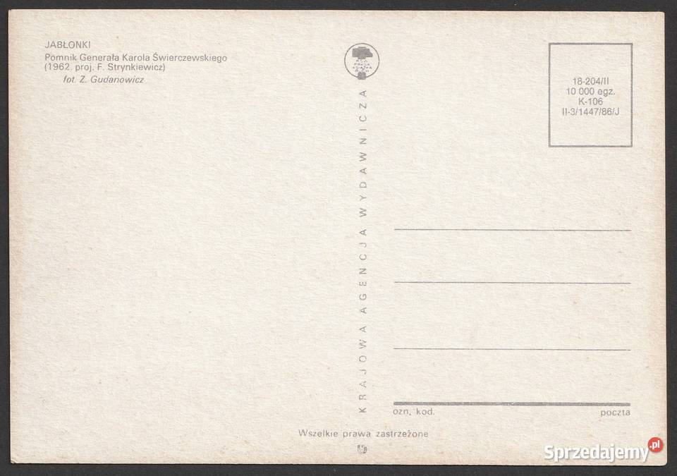 JABŁONKI GENERAŁ KAROL ŚWIERCZEWSKI ORBIS 1986 Łódź