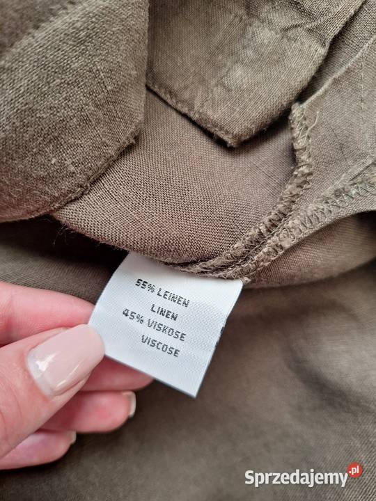 Piękna oliwkowa koszula z rękawem 34 khaki len