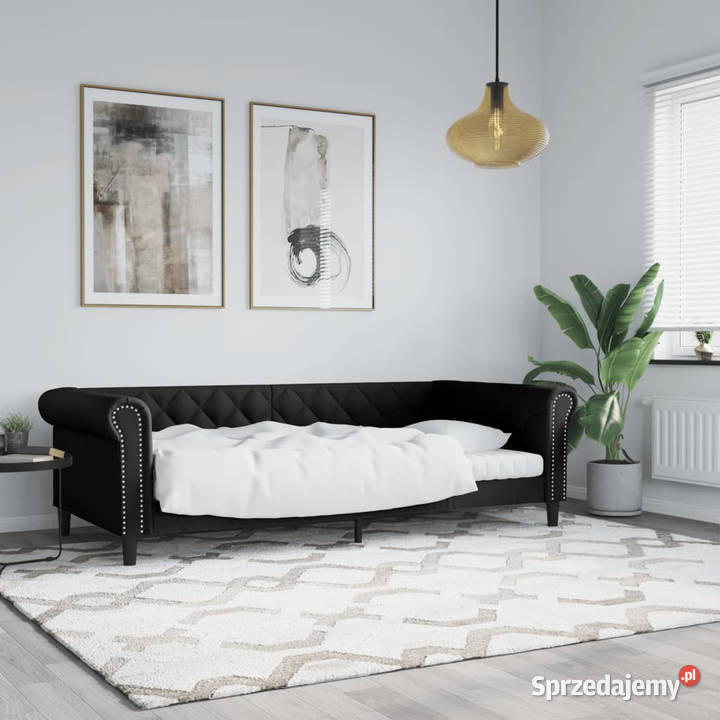 Sofa z funkcją spania czarna sztuczna skóra Dom i Ogród Warszawa