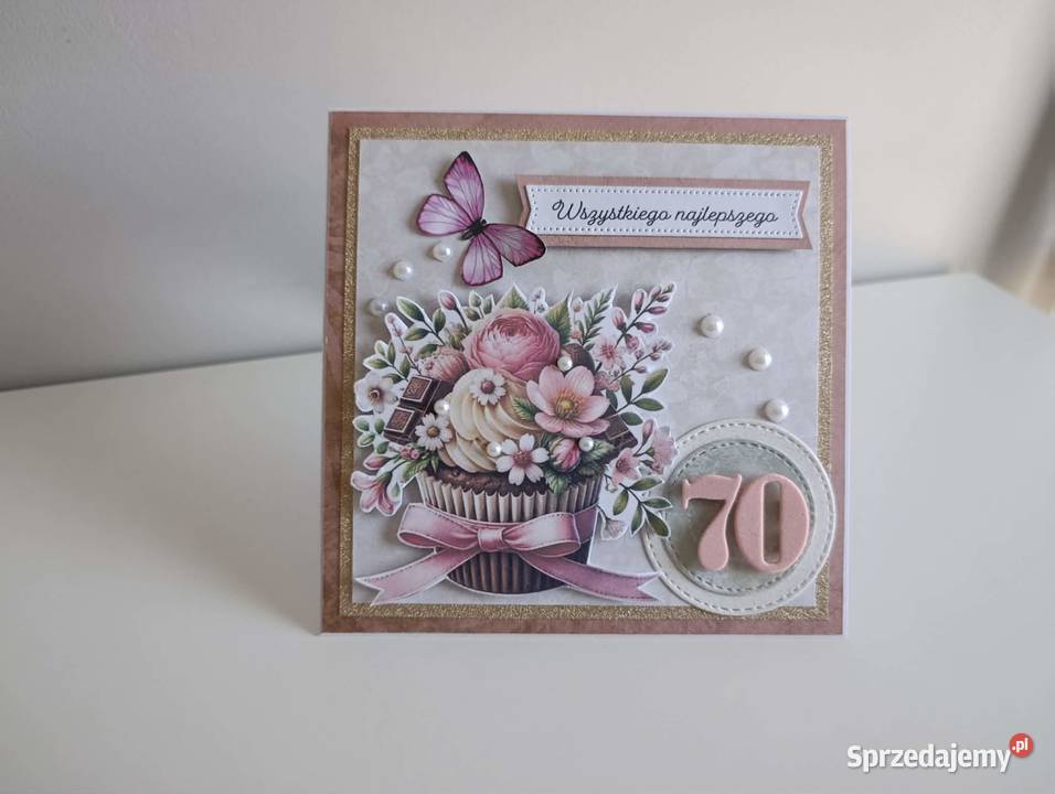 Kartka ręcznie robiona na urodziny 01 Antyki, Sztuka, Kolekcje łódzkie sprzedam