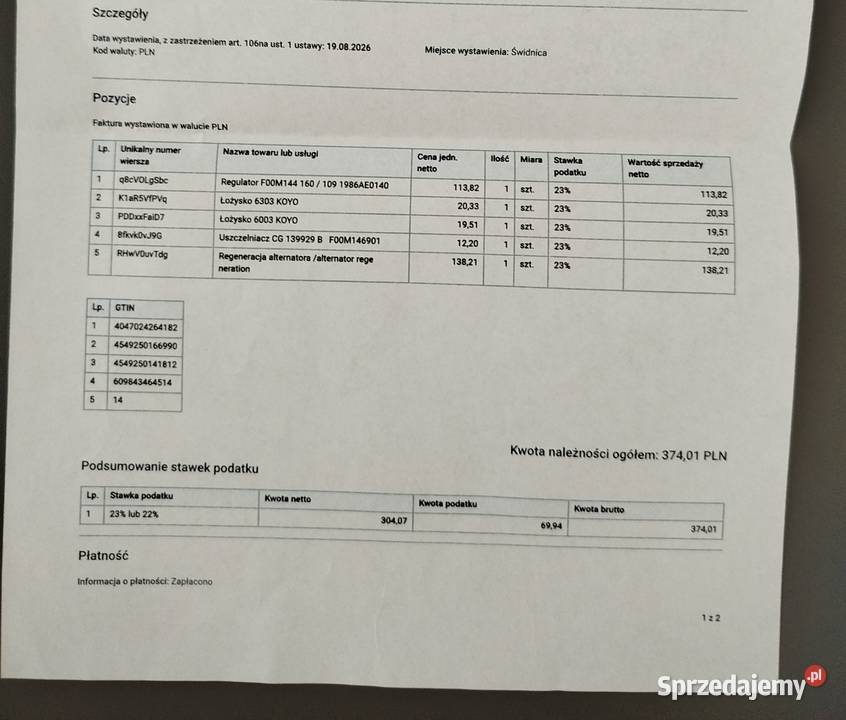 Sprzedam alternator Boscha Opla Merivy osobowe Układ elektryczny silnika Strzegom