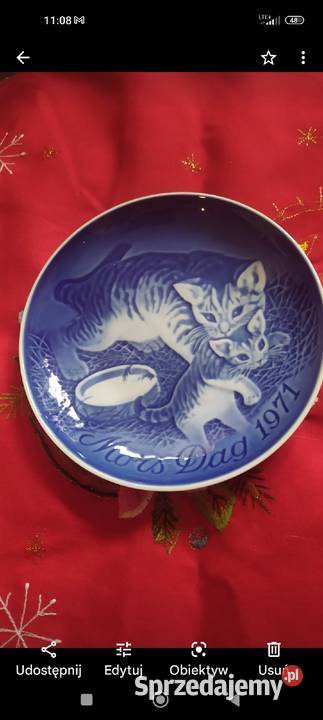 Talerz kolekcjonerski kotki kobalt Porcelana i szkło dolnośląskie Wrocław sprzedam