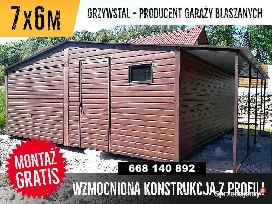 Praktyczny Garaż Blaszany 7x6 ORZECH Garaże